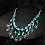 Womens Gypsy Jewelry Bohemian Ethnic Red Natural Stone Pendants Necklaces Metal Tibetan Sliver Color Chain Necklace For