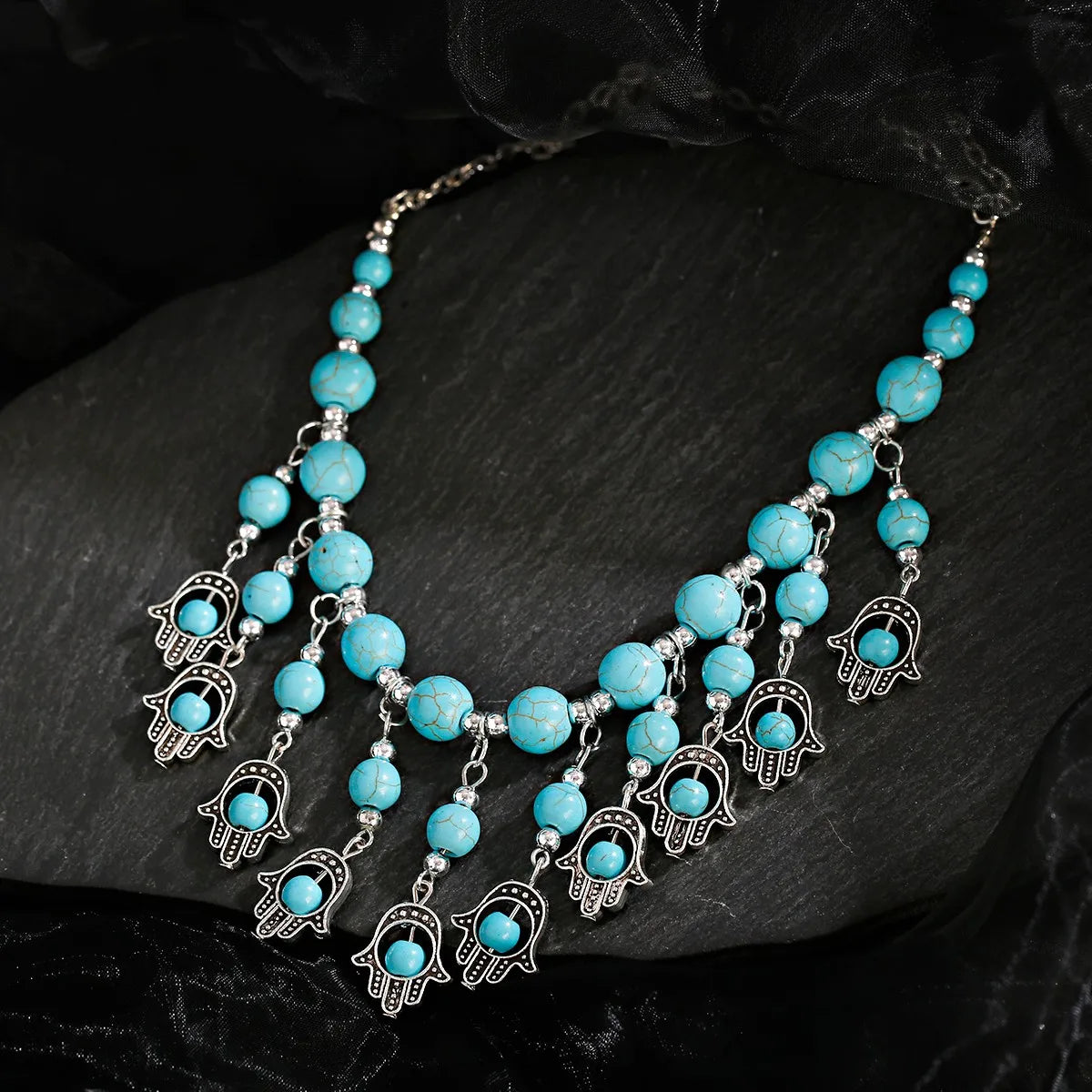 Womens Gypsy Jewelry Bohemian Ethnic Red Natural Stone Pendants Necklaces Metal Tibetan Sliver Color Chain Necklace For
