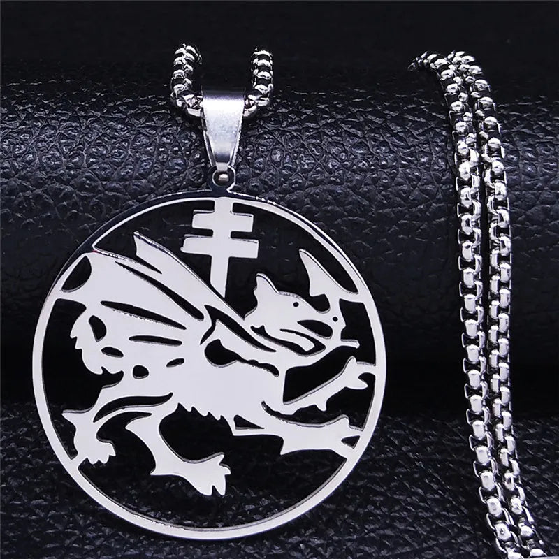 Dragon Order Pendant Silver Necklace — Stainless Steel