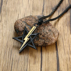 PENTAGRAM WITH LIGHTNING BOLT PENDANT SATANIC SYMBOL STAINLESS STEEL ANTON LAVEY SIGIL NECKLACE AMULET TALISMAN SIGN
