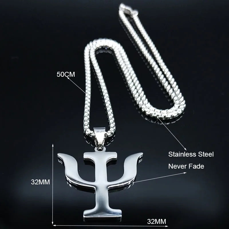 Greek Letter Silver Pendant Necklace — Stainless Steel