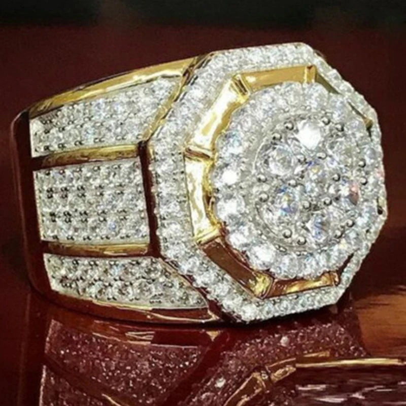 Fashion Men's Triple Layer Zircon Irregular Ring Large Center Zirconia Crystal Male Ring for Men Jewelry Accessories
