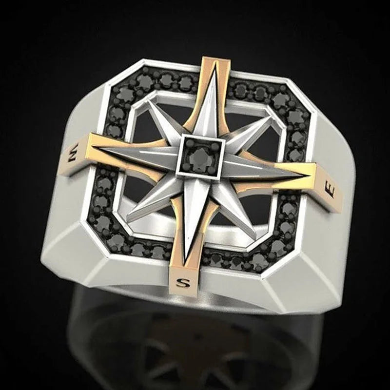 Viking Nautical Compass Signet Ring — Stainless Steel