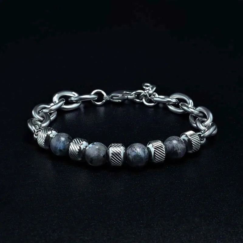 Bead and Chain Link Bracelet — Stainless Steel