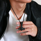 Vnox Vintage Men Norse Viking Necklaces,Rock Punk Retro Thor Mjolnir Hammer Pendant,Scandinavian Nodic Amulet Rune Neck