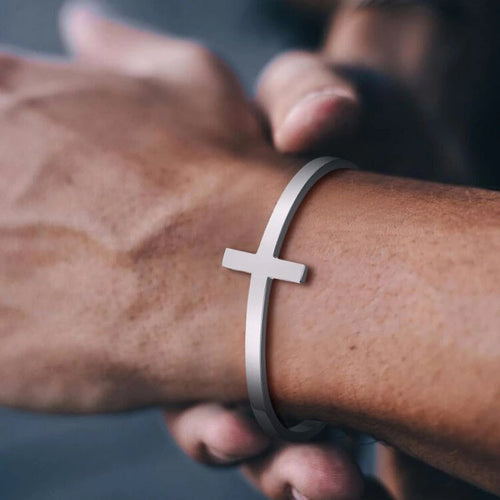 Cross Cuff Bangle Bracelet — Stainless Steel