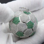 Iced Out Soccer Ball Pendant — Two-Tone Silver Gold