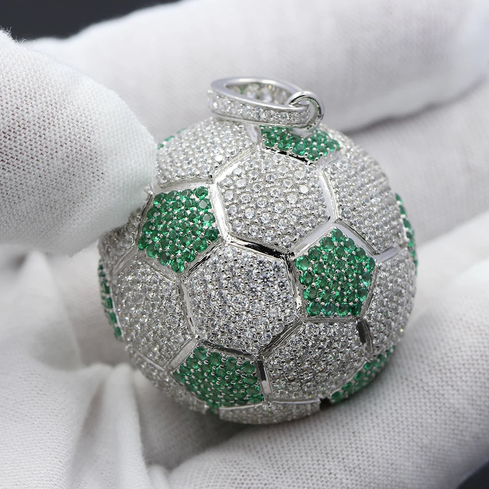 Iced Out Soccer Ball Pendant — Two-Tone Silver Gold