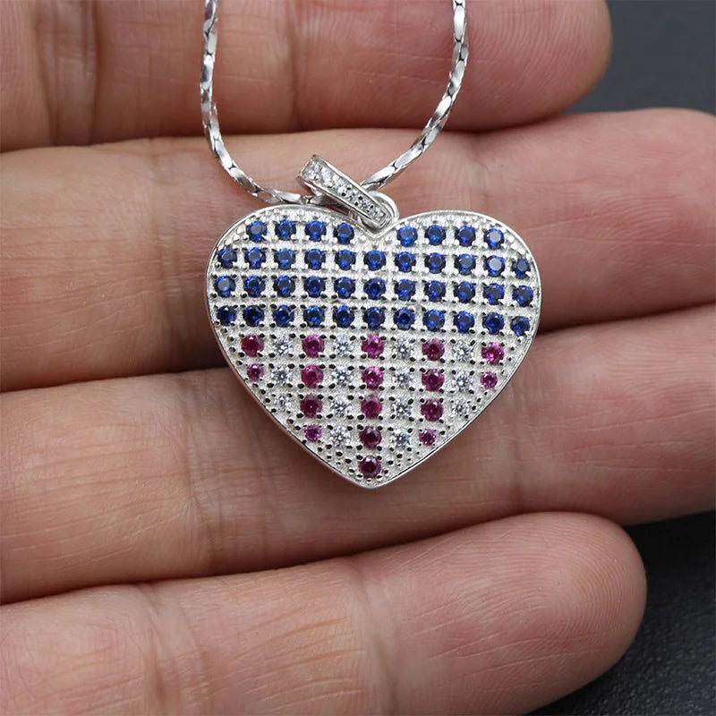 American Flag Heart Pendant — 925 Silver