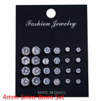 New 12 Pair/Pack White Shiny Wedding Stud Earrings Set For Women Men Crystal Jewelry Accessories Oorbellen Jewelry