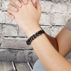 Stainless Steel Bikers Motorcycle Bike Chain Man Bracelet for Men Braided Leather Cuff Wrap Wristband Bangle With