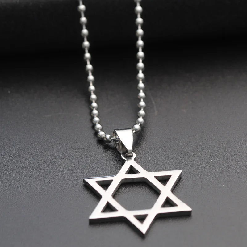 Star of David Beaded Chain Necklace — Stainless Steel