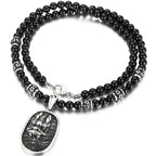 Men's Steampunk Dragon Wolf Head Pendant Necklace For Men Man 8MM Width 70CM Long Agate Stone Bead Chain Stainless