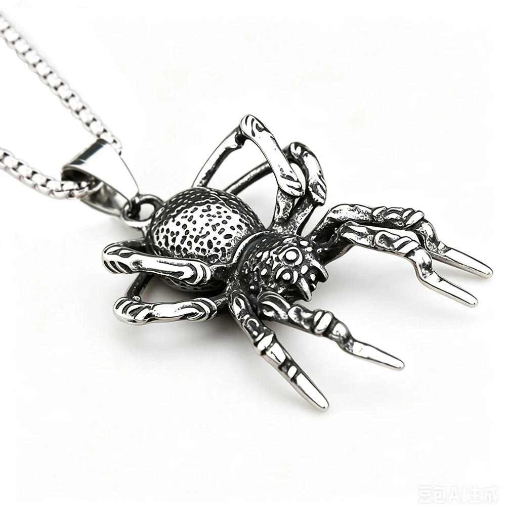 3D Vintage Spider Pendant Necklace for Men — Stainless Steel
