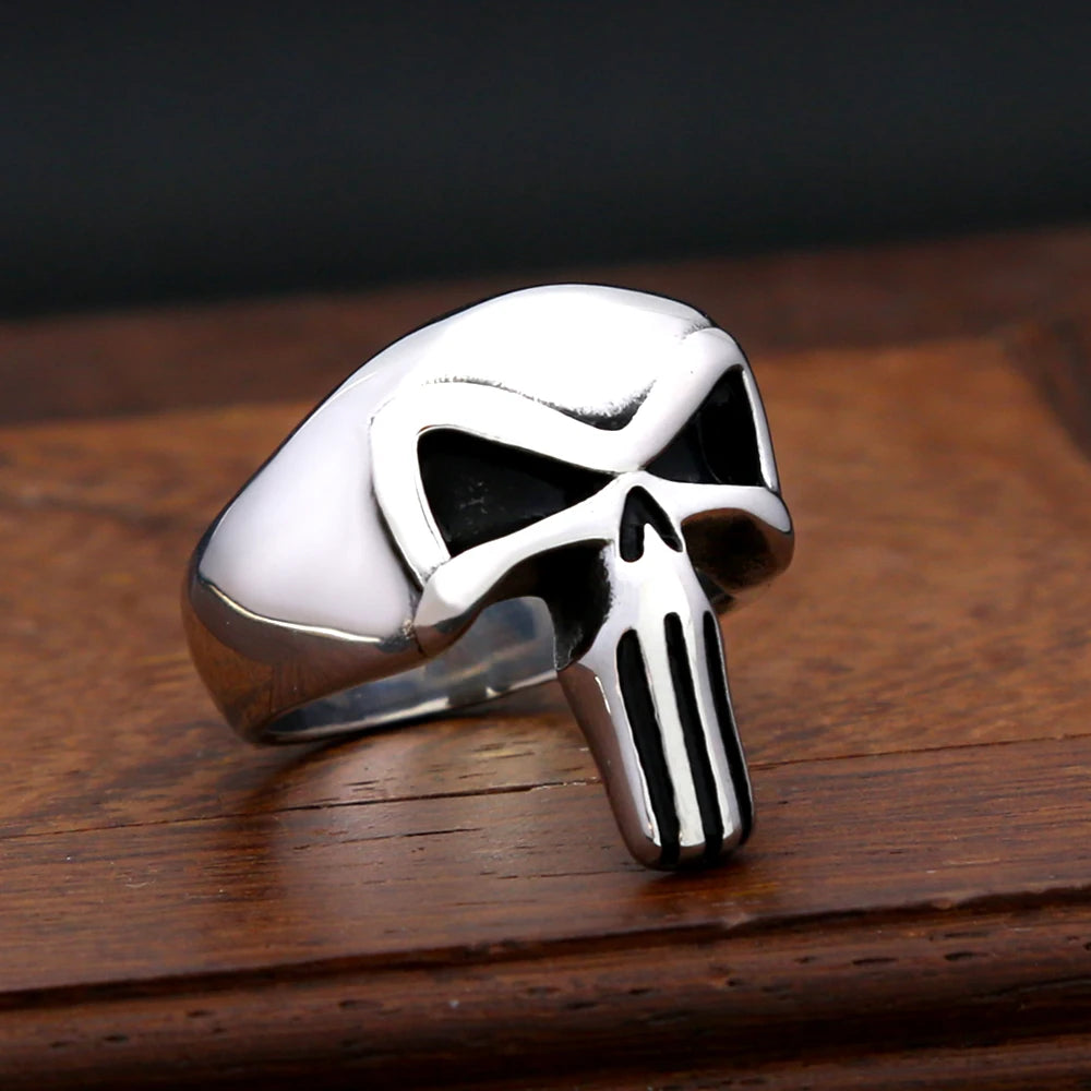 Fashion Punk Skull Rings Stainless Steel Simple Punisher Rings For Men Biker Unique Gothic Amulet Jewelry Gifts
