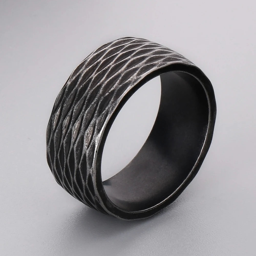 Waterproof Vacuum Plated Blue Gold Color 316l Stainless Steel Rings for Man 10mm Width Rhombus Design Mens Ring Fashion