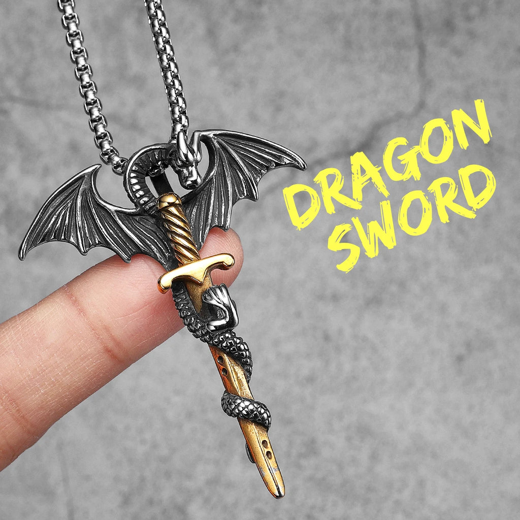 Dragon Slaying Sword Pendant Necklace — Stainless Steel