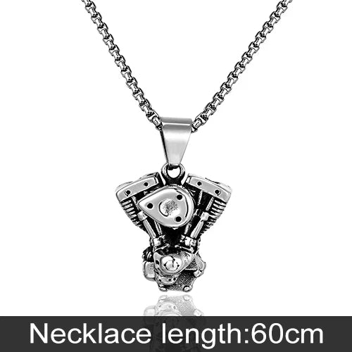 Male Retro Motorcycle Engine Pendant Necklace Men Hip Hop Street Culture Stainless Steel Fashion Trendy Necklace Boy Jewelry New