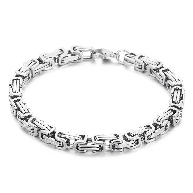 Fongten 4/5/6/8mm Byzantium Bracelet For Men Stainless Steel Box Chain Wirstband Charm Men Bangle Bracelets Jewelry