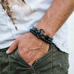 Stylish 2Pcs Men Anchor Bracelet Set Grade A 4mm Cord Sweat Wicking Sports Wrist Accessories Perfect Gift For Him
