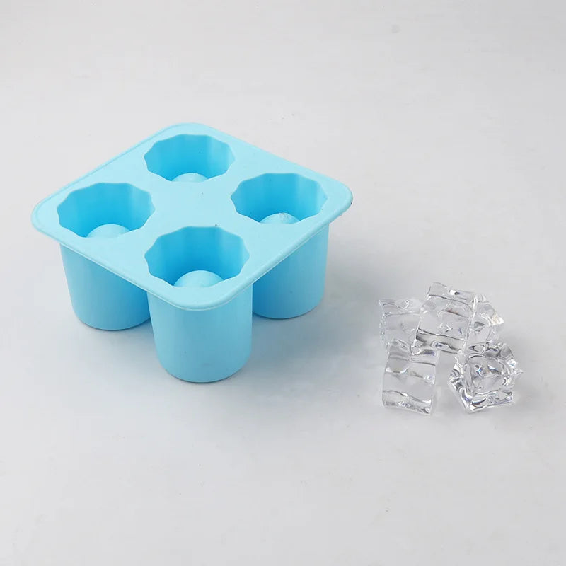 Silicone Ice Cube Mold Four Hole Press Ice Block Maker Creative Round Cup Shape Ice Molds for Whiskey Beer Bar Kitchen