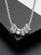 Stylish Luxury Zircon Round Ring Pendant Necklace, High Quality Waterproof Stainless Steel Necklace for Men, Fashion