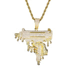 Hip Hop 5A+ CZ Stone Paved Bling Iced Out Gun In Hand Pendants Necklaces for Men Rapper Jewelry Gold Silver Color