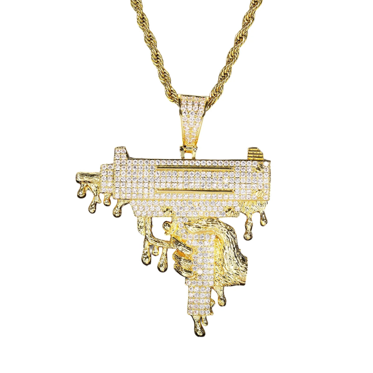 Hip Hop 5A+ CZ Stone Paved Bling Iced Out Gun In Hand Pendants Necklaces for Men Rapper Jewelry Gold Silver Color