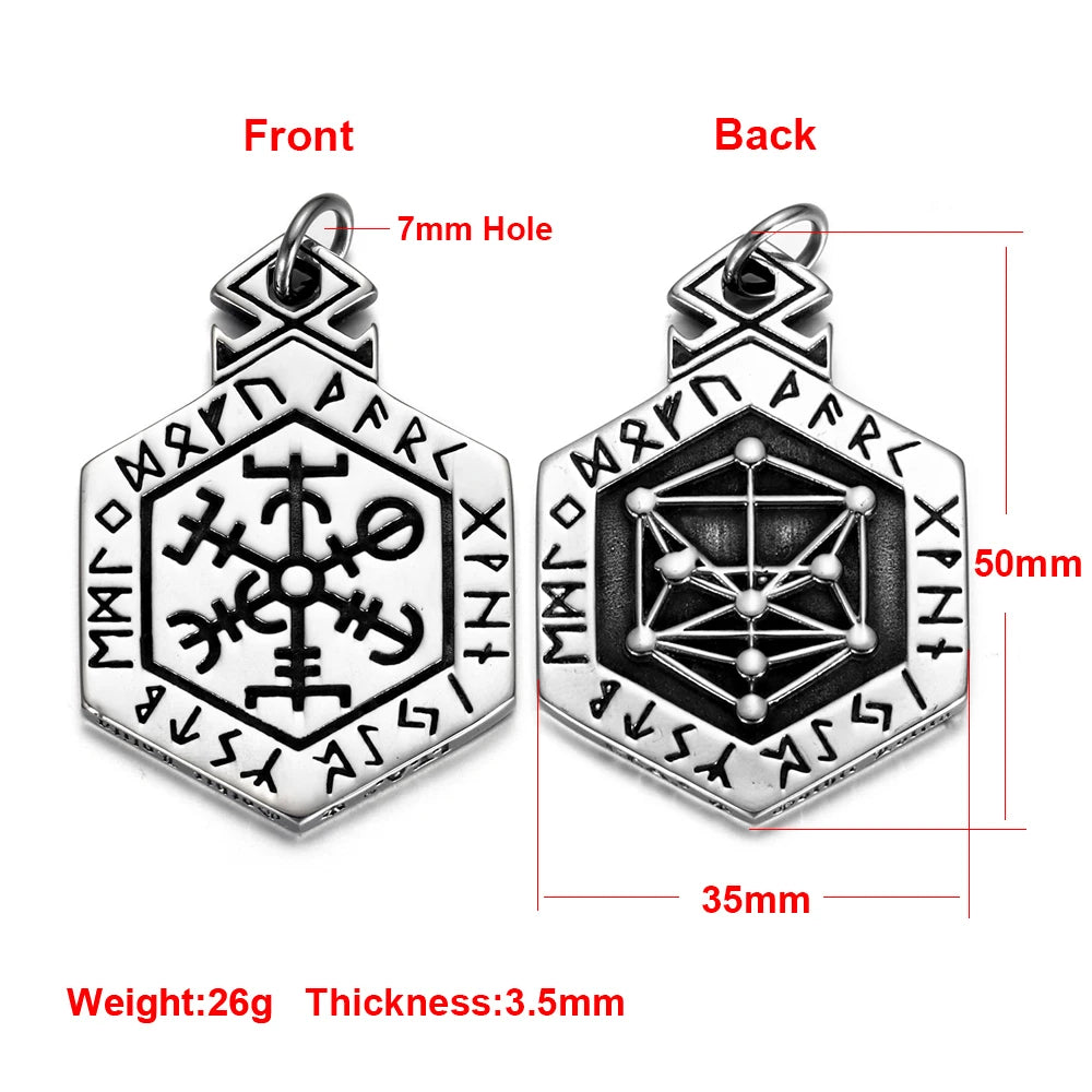 Norse Viking Rune Round Pendant Necklace — Stainless Steel
