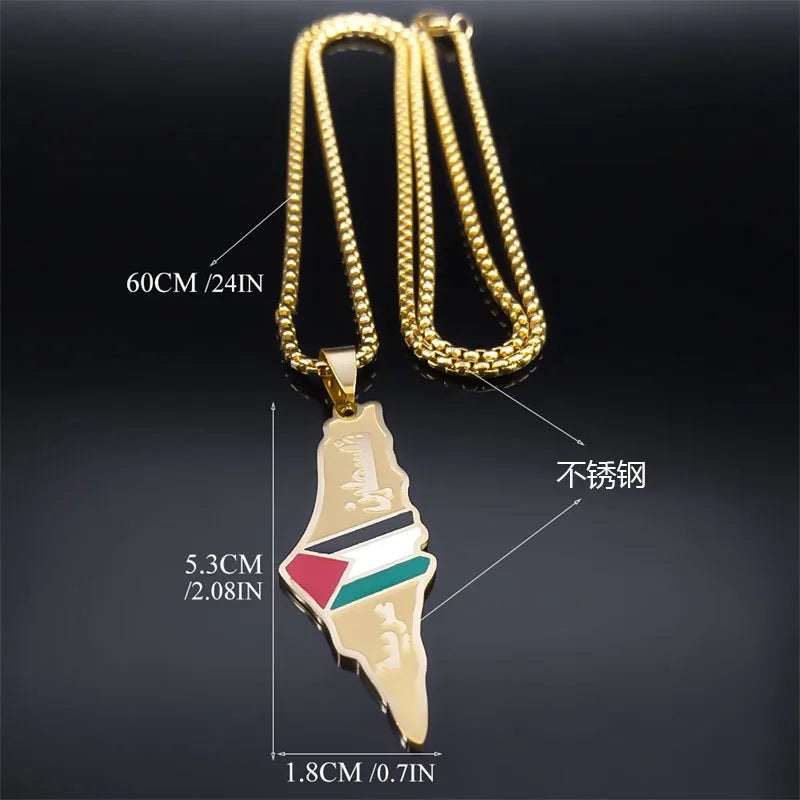 Palestine Flag Steel Pendant Necklace Chain