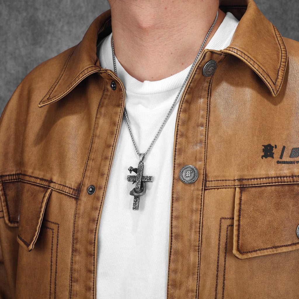 Cobra Cross Men Necklaces Stainless Steel Pendant Chain Women Fashion Jewelry Retro Snake Amulets Punk Accessories