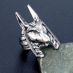 classic Anubis Alloy Ring, Men's Gothic Hip Hop Jewelry, Retro Steel Warrior Band (Steel Color) For Male Boy
