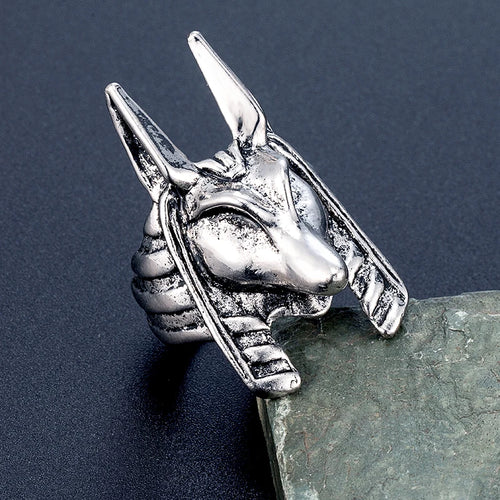 classic Anubis Alloy Ring, Men's Gothic Hip Hop Jewelry, Retro Steel Warrior Band (Steel Color) For Male Boy