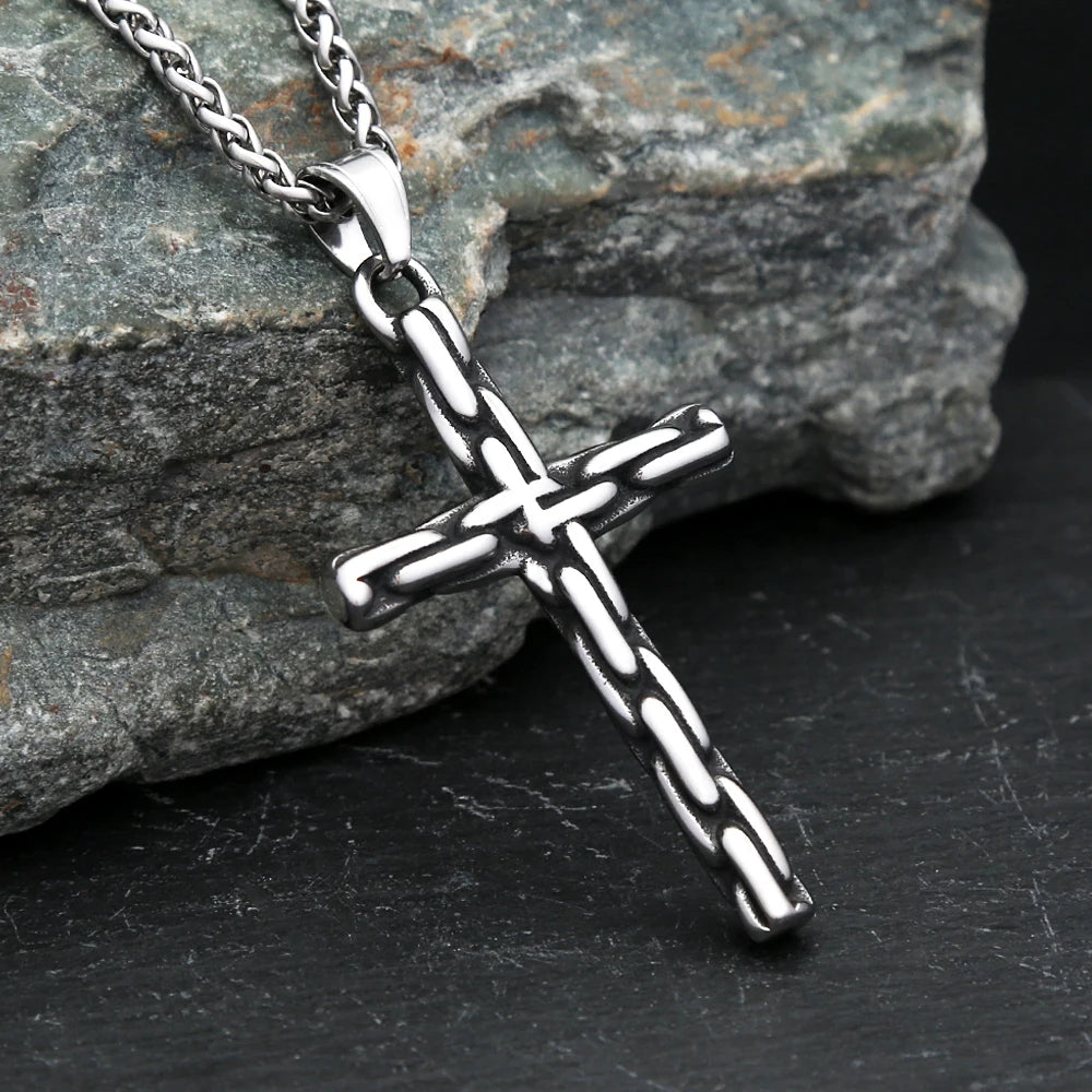 Gothic Vintage Stainless Steel Cross Pendant Necklace For Men Women Punk Hip Hop Unique Cross Necklaces Creative
