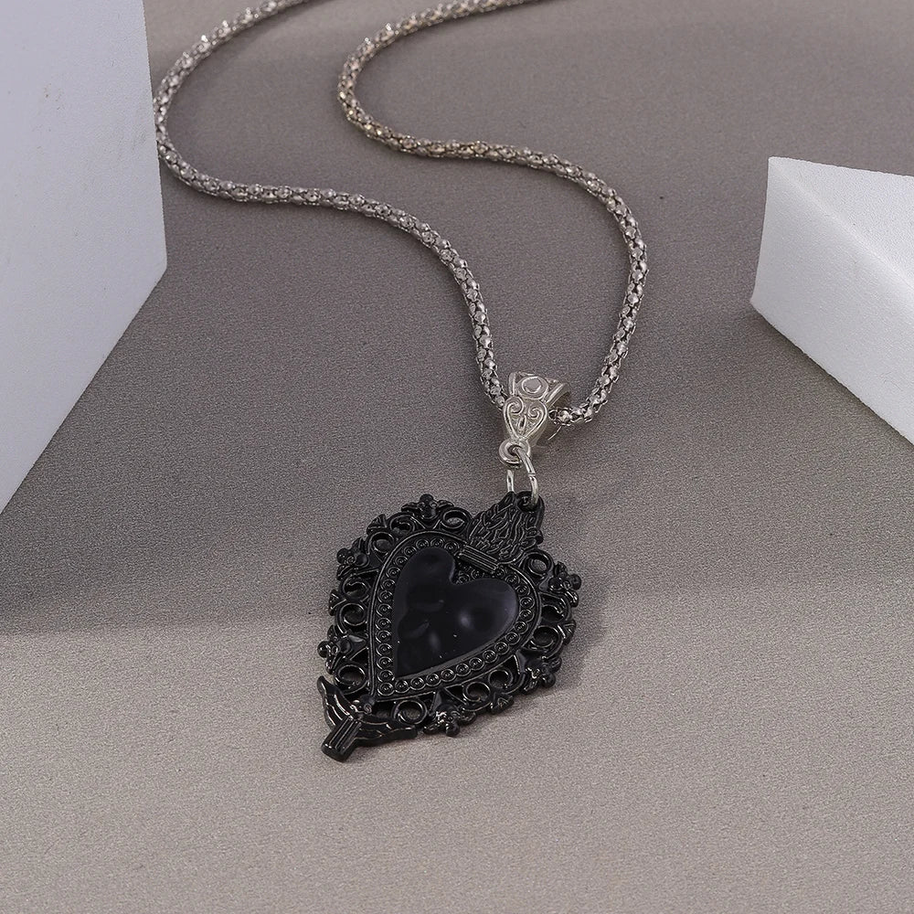Gothic Skull Love Heart Necklace for Women Men Religious Crucifix Necklaces Punk Jewelry Gifts