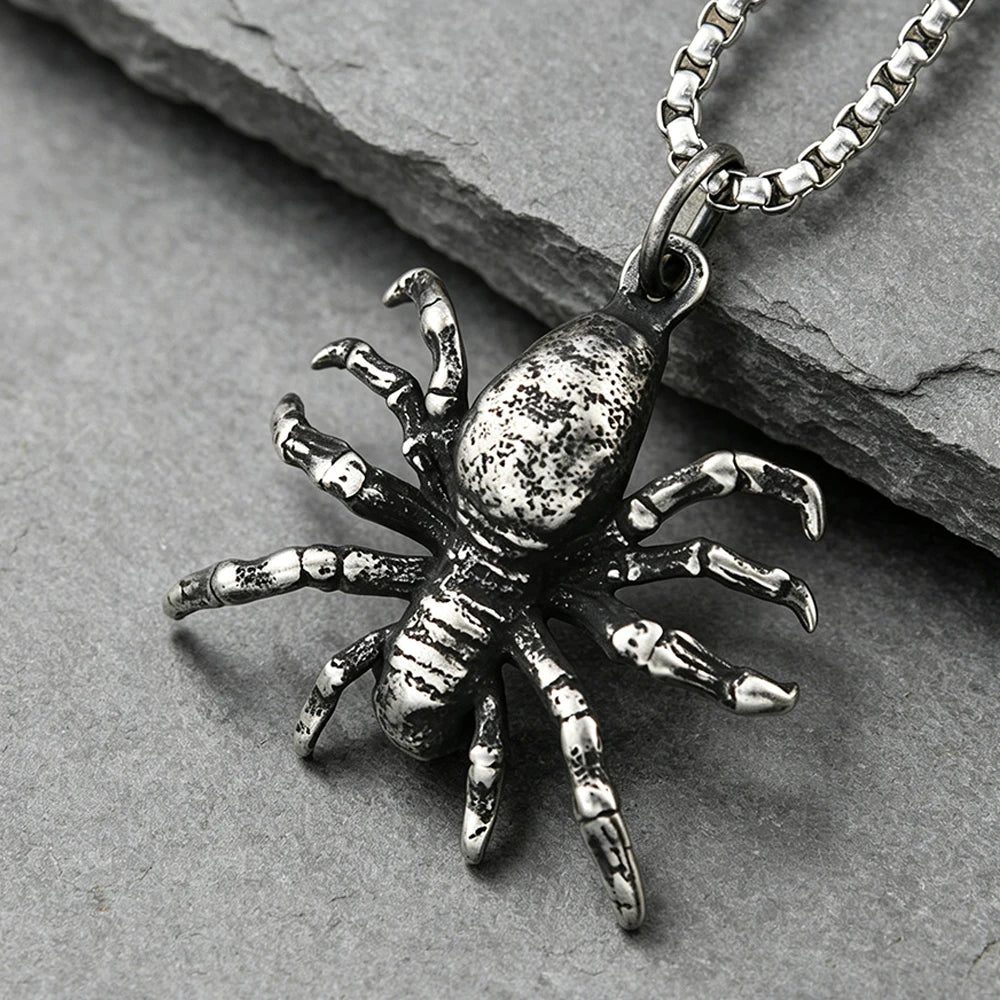 3D Vintage Spider Pendant Necklace for Men — Stainless Steel