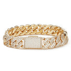 Luxury 24K 9999 Pure Gold real gold Hip Hop Wide 14mm Flip Buckle Full Diamond Cuban Chain Men's Bracelet