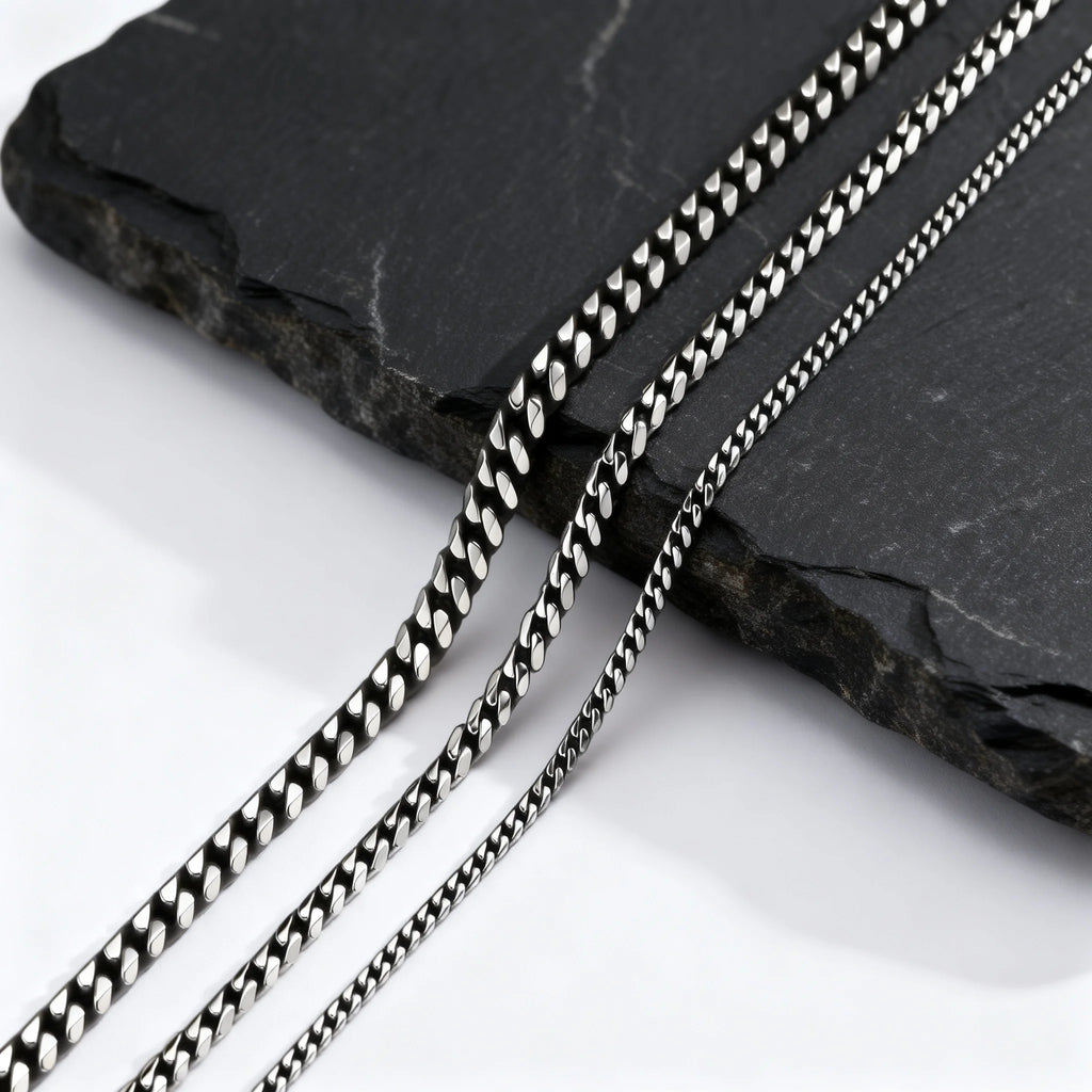 Vintage Punk Chain Necklace for Men Women,3/5/7mm Stainless Steel Cuban Chain Collars,Classic Metal Jewelry Gift for Him