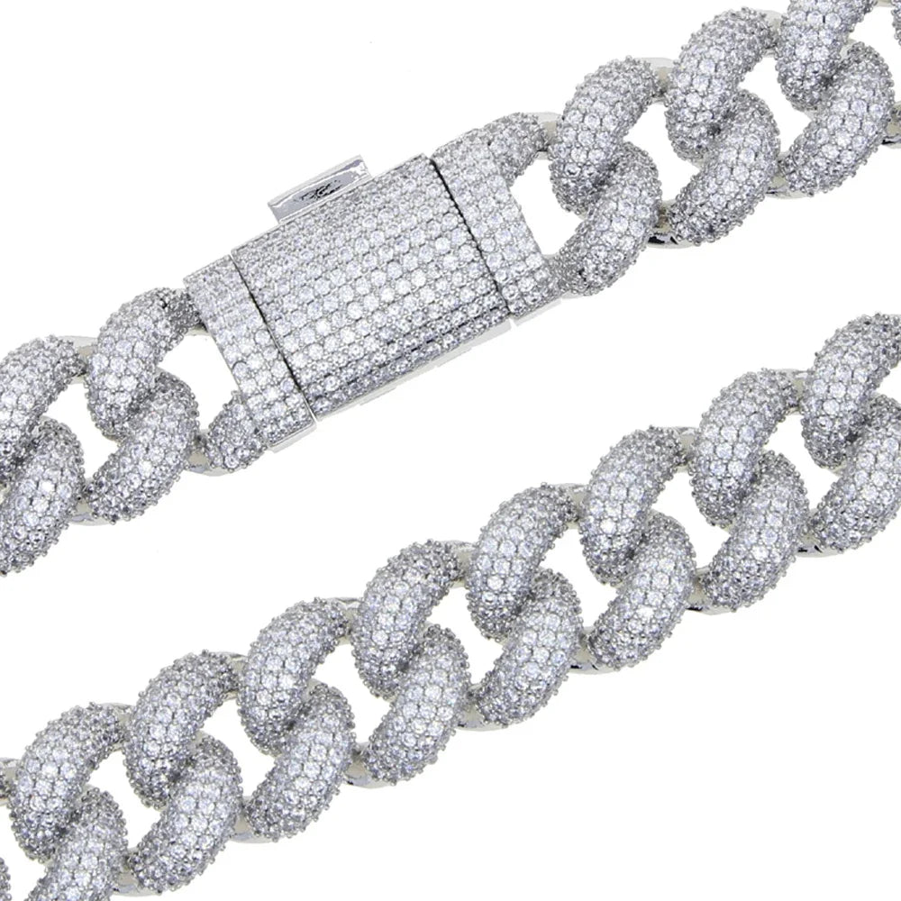 2024 New Silver Color Heavy Chunky Prong Cuban Link Chain Necklace for Men 15mm Iced Out Bling Charms Hip Hop Jewelry
