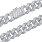 2024 New Silver Color Heavy Chunky Prong Cuban Link Chain Necklace for Men 15mm Iced Out Bling Charms Hip Hop Jewelry
