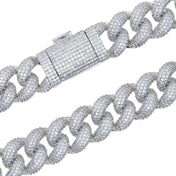 15mm Iced Out Heavy Cuban Link Chain Pendant — Silver