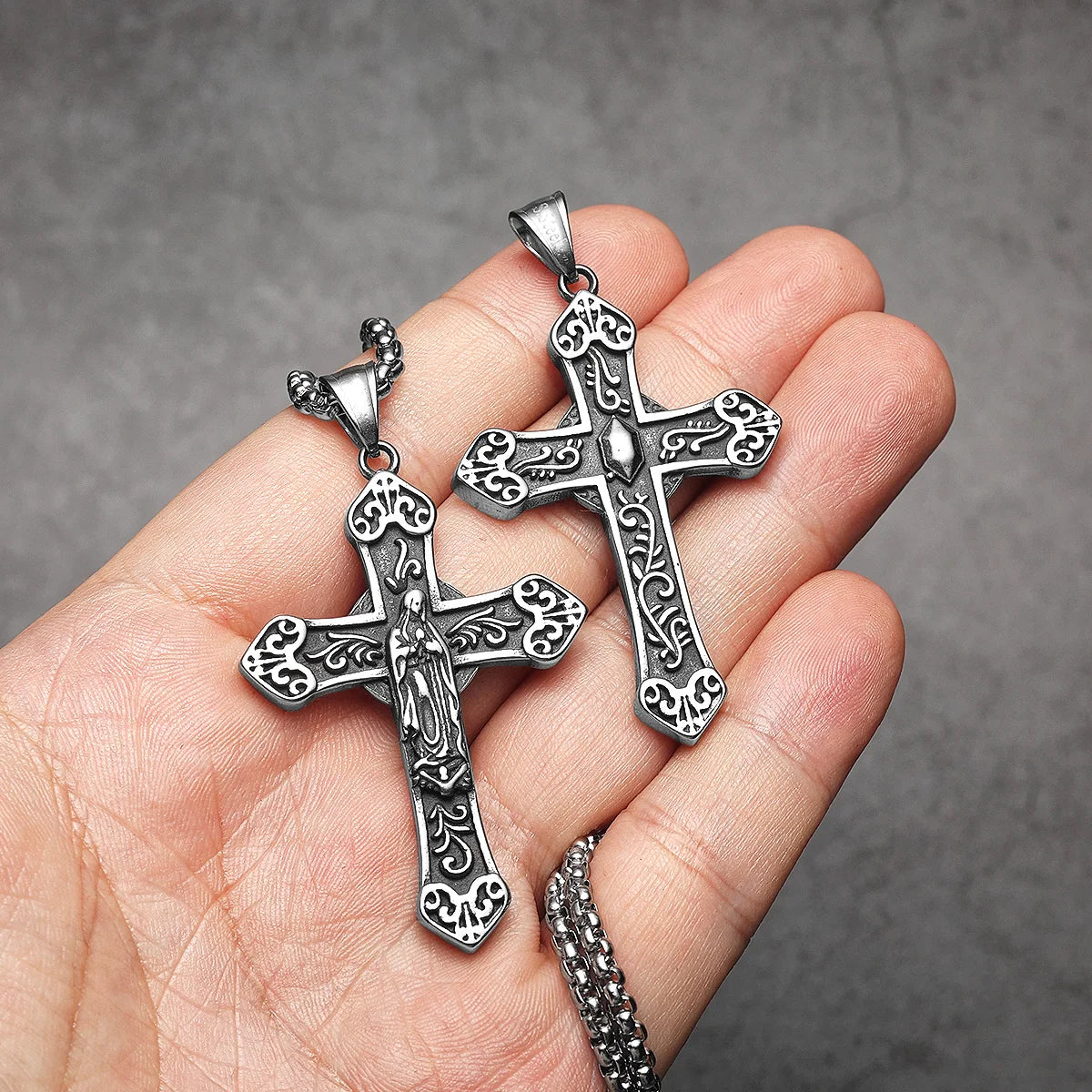 Cross Virgin Mary Pendant Necklace Stainless Steel
