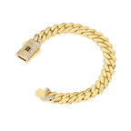 HHIOK Gold Silver Rose Gold Miami Cuban Link Bracelet Men Copper Zircon Iced Out Box Clasp Hip Hop Jewelry