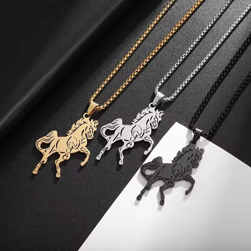 Gold Running Horse Pendant Necklace Stainless Steel