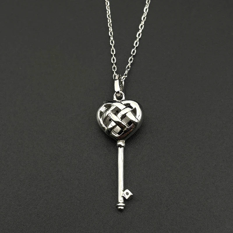 Heart Celtic Silver Pendant Sterling Key Shape