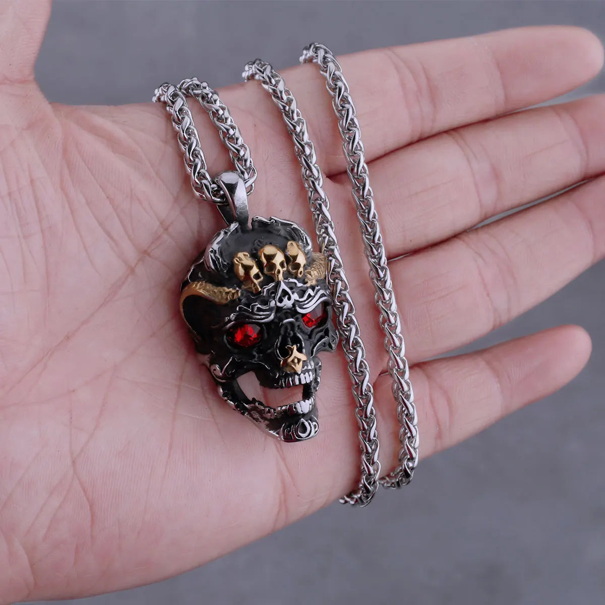 Neo-Gothic Skull Pendant Necklace — Stainless Steel