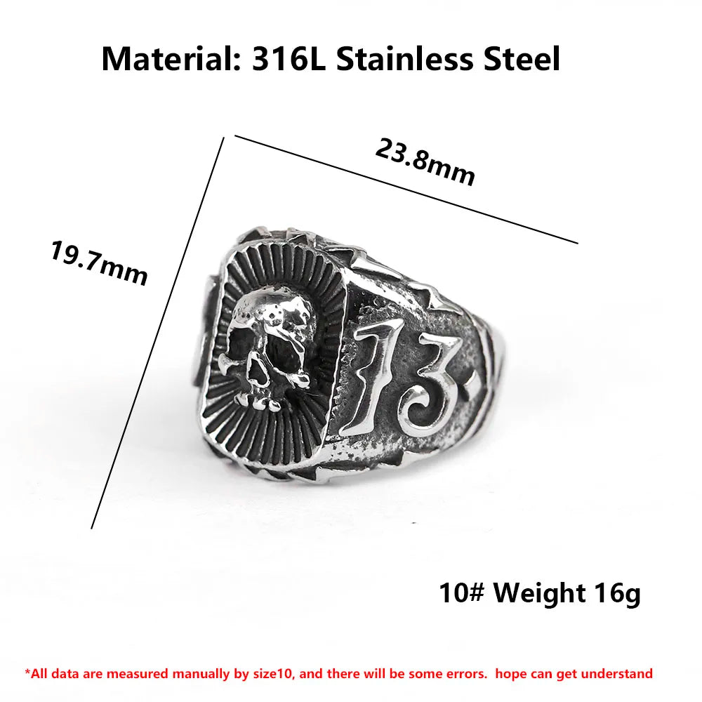 NEW Men's 316L Stainless-Steel Rings Calvarium Skull with 13 Letter Ring for Teens Punk Jewelry for Gift Free Shipping