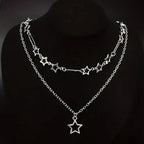 Y2K Five-Point Star Necklace Set — Stainless Steel