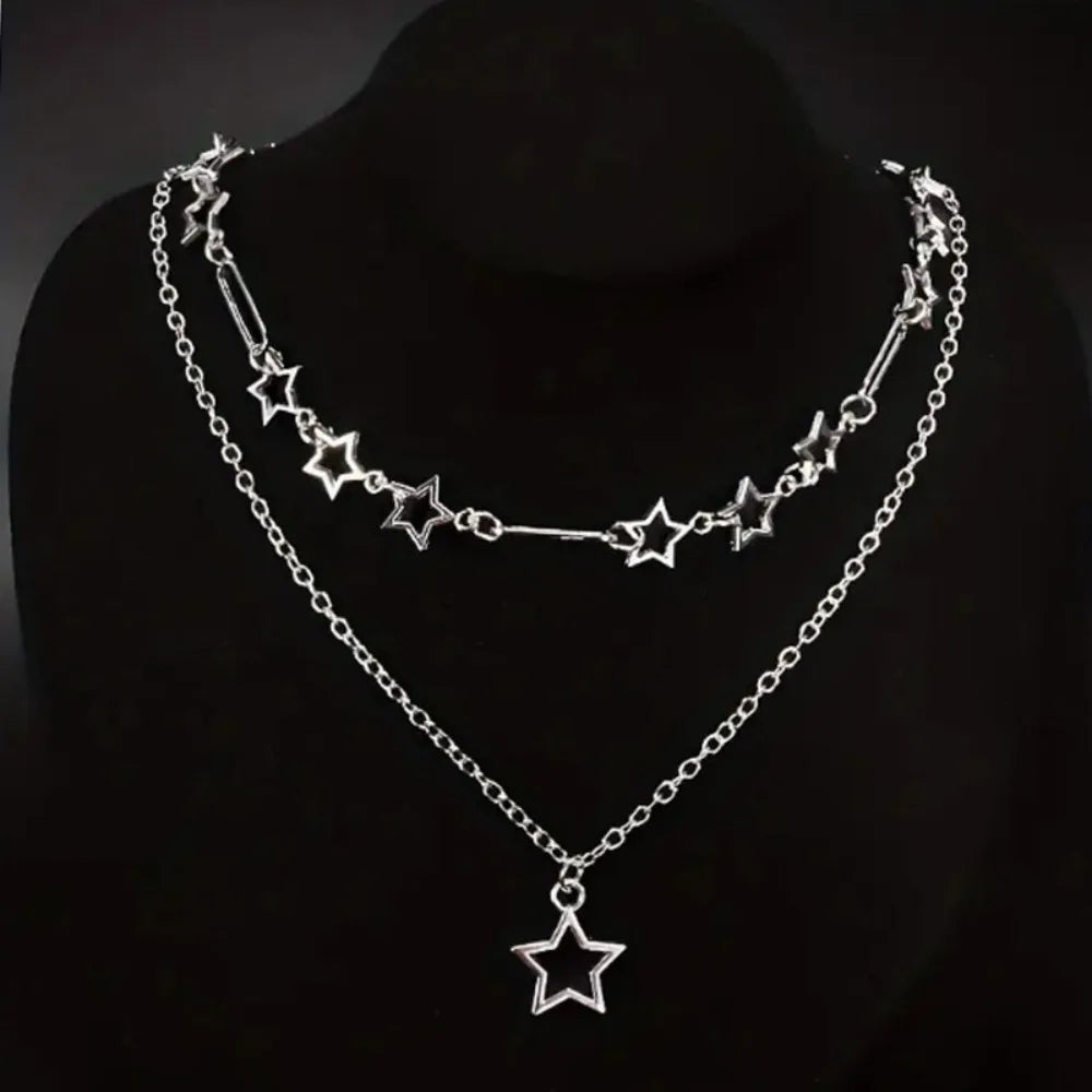 Y2K Five-Point Star Necklace Set — Stainless Steel