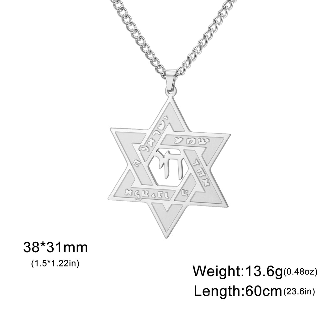 Cazador Star of David Hebrew Chai Pendant Necklaces for Women Men Stainless Steel Hexagram Choker Chain Jewish Jewelry Gifts